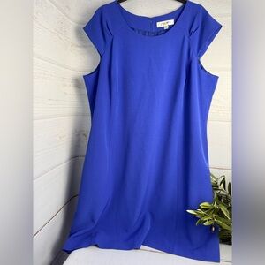 Jones Studio Blue Midi Cap Sleeve Shift Dress 22W Modest Office